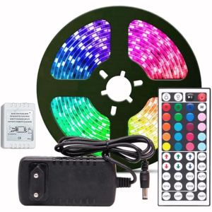 Fita LED RGB 3528 Rolo 5M com Fonte 12V 2A e Controle Remoto
